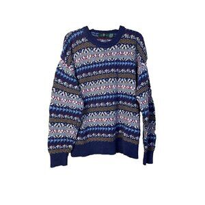 Vintage Hunt Club Grandpa Sweater 100% Cotton Crewneck Size XL Geometric 90s USA